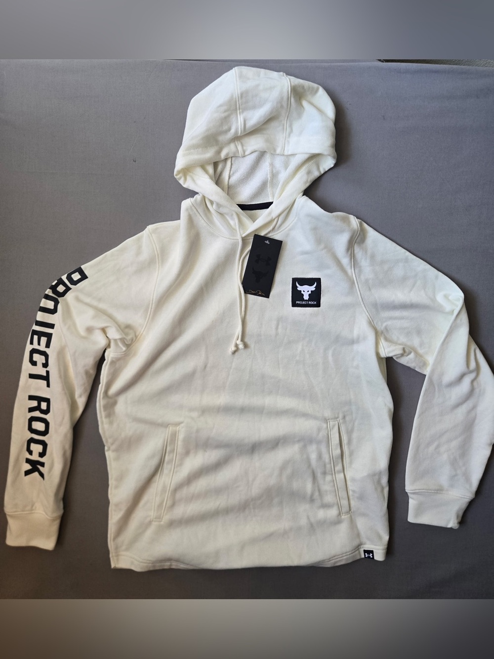 Under Armour Project Rock Men’s Cream Hoodie with Graphic Sleeve